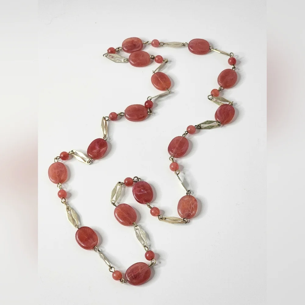 Vintage Pink Lucite Linked Necklace